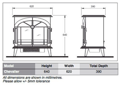 Dimplex Chevalier Electric Stove Sizes
