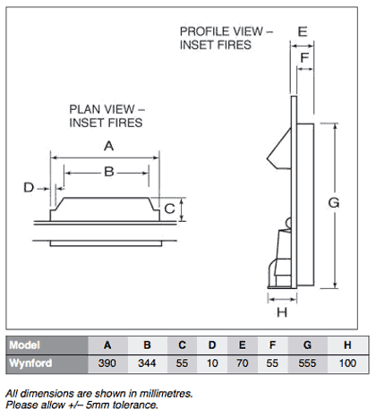 Dimplex Wynford electric fire sizes