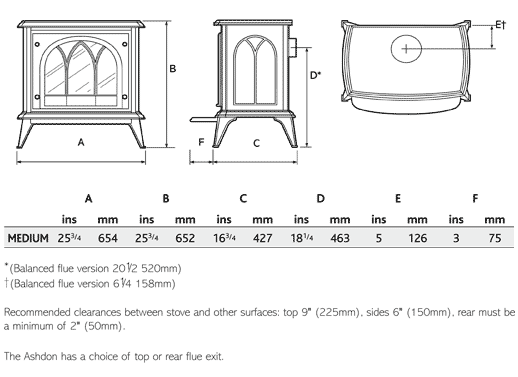 Gazco Ashdon Balanced Flue Gas Stove Sizes