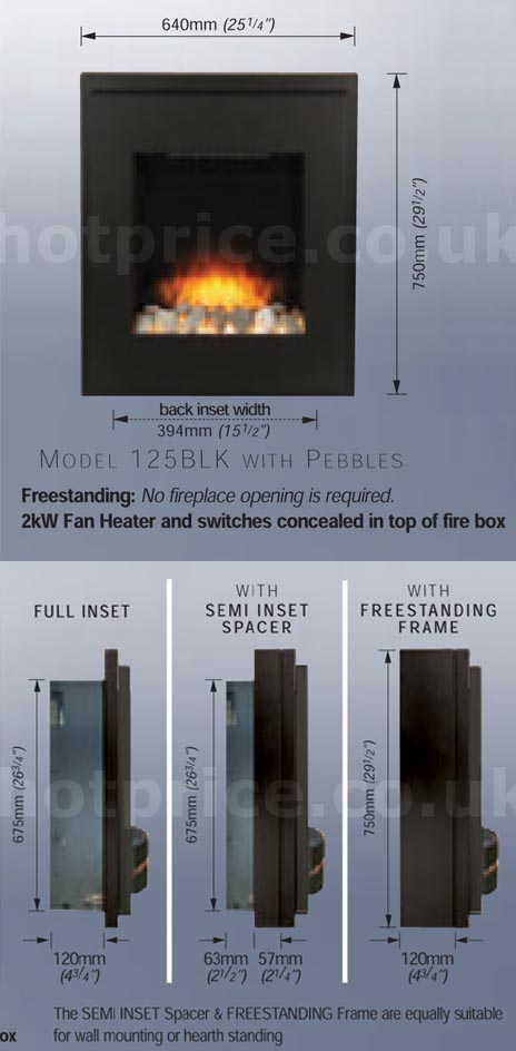 Creative Fires Rocca Electric Fire Dimesnions