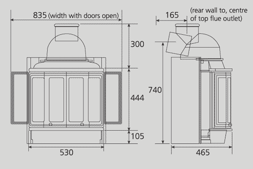 Nordpeis N22 Fireplace Stove Sizes