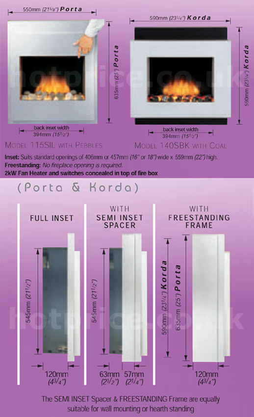 Creative Fires Porta & Korda Sizes