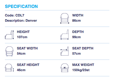 Restwell Denver Electric Rise & Recliner Chair Sizes