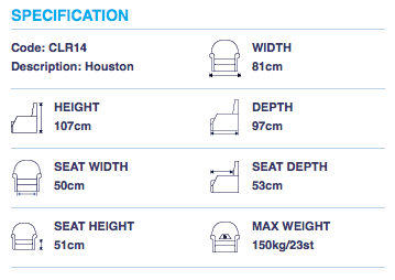 Restwell Houston Electric Rise & Recliner Chair Sizes