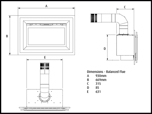 Verine Fontana HE Compact High Efficiency Balanced Flue Gas Fire Sizes