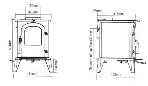 Vermont Castings Aspen II Multi-Fuel Stove Sizes