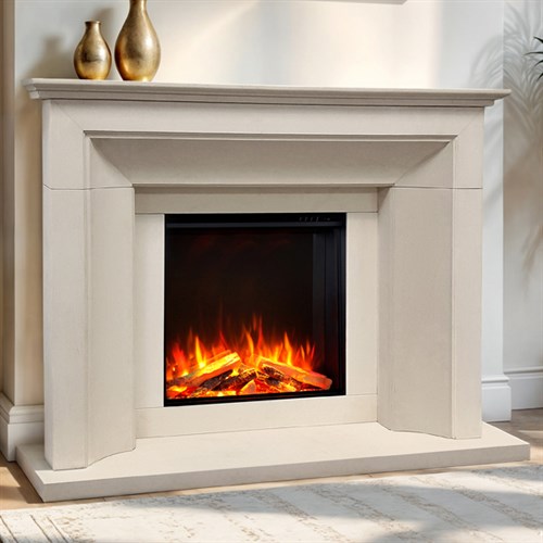 Celsi Ultiflame VR Asencio Limestone Electric Fireplace Suite