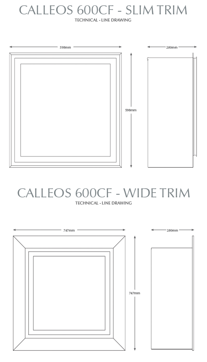 Elgi & Hall Calleos 600 CF Gas Fire Dimensions