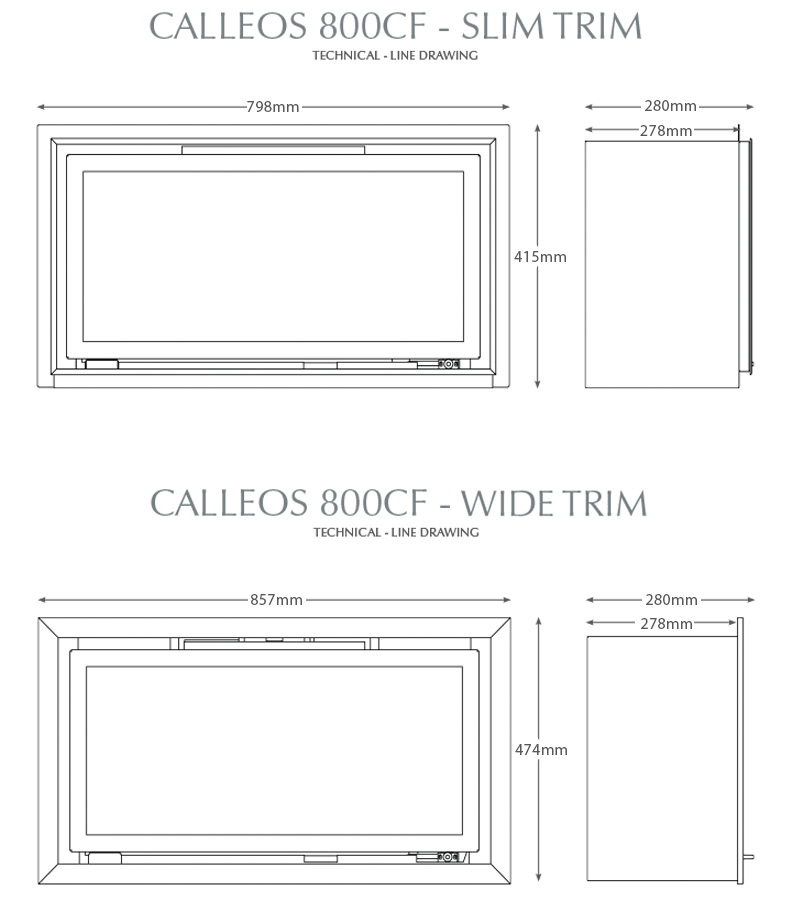 Calleos 800 CF Gas Fire Sizes