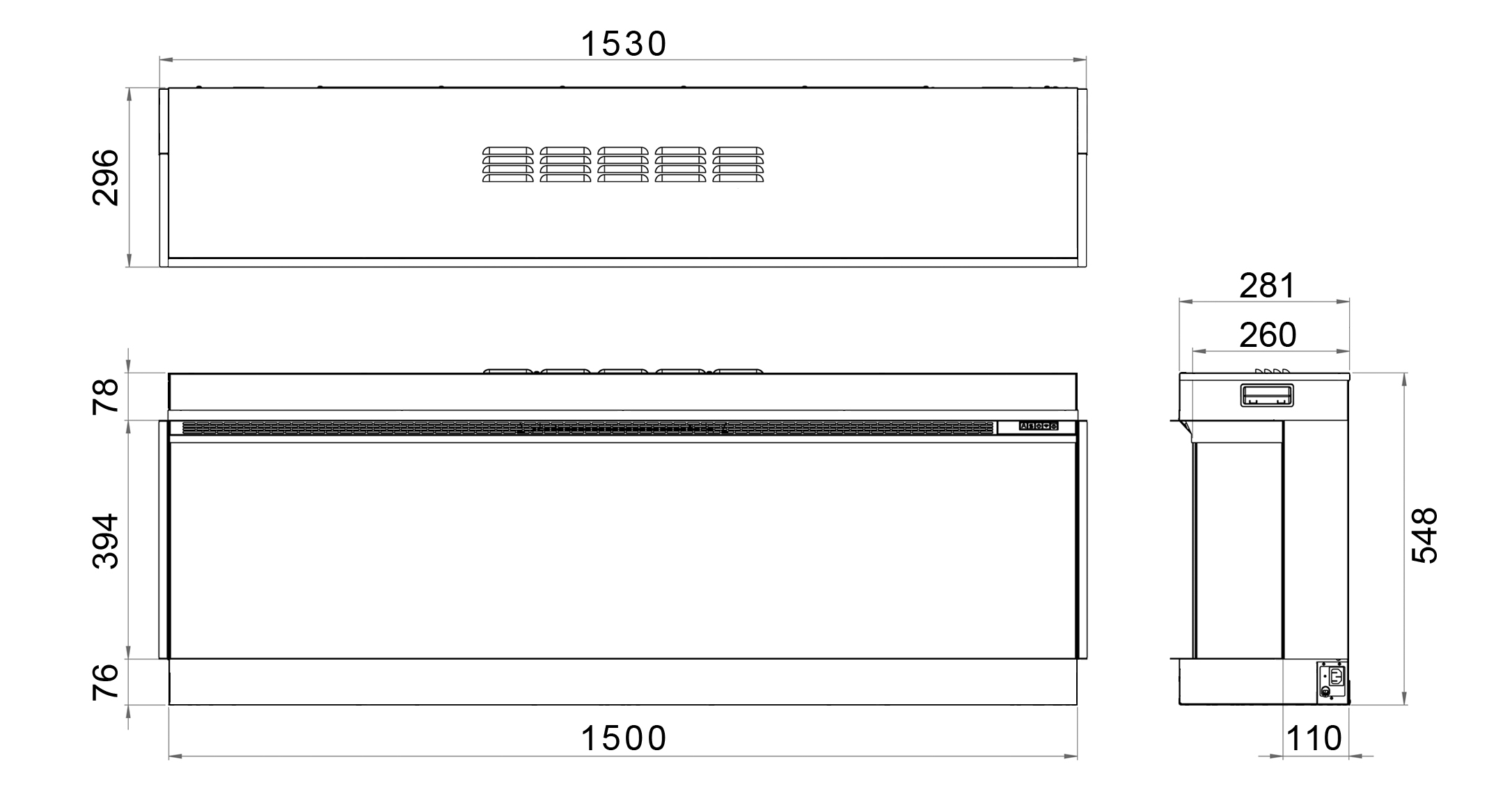 Vision Solus 150 Electric Fire Sizes