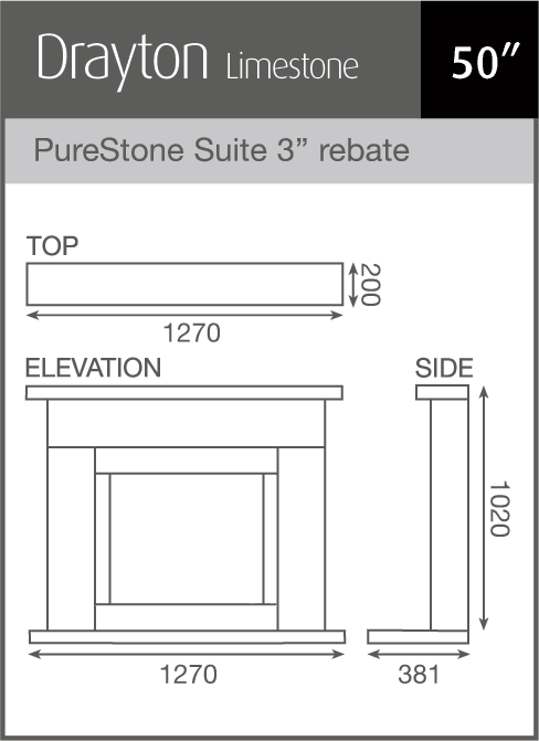 Pureglow Drayton fireplace with Chelsea high efficiency gas fire sizes