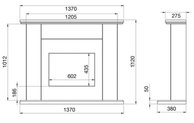 ACR Harborne Fireplace Suite Dimensions