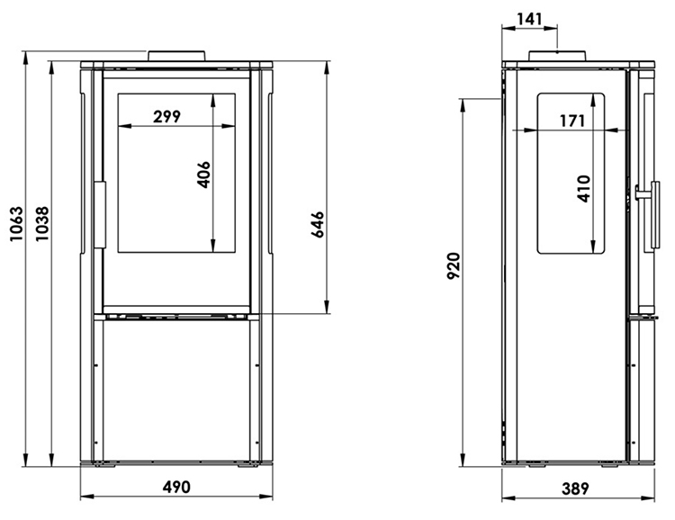 NEO XC Wood Stove Dimensions