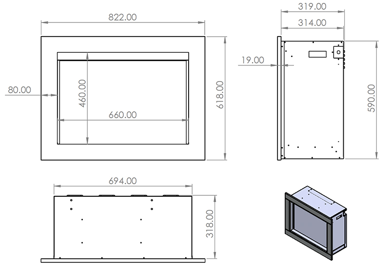 ACR Seren 70 LCD Electric Fire Sizes