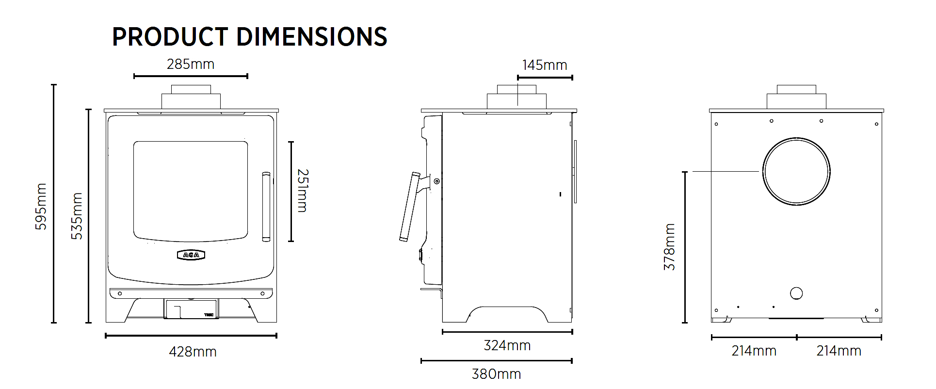 AGA Ellesmere EC5 Gas Stove Sizes