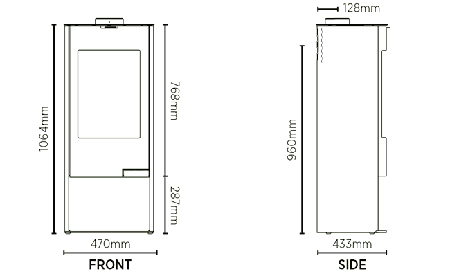 AGA Hadley Contemporary Wood Burning Stove Dimensions