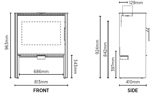 AGA Hanwood Wood Burning Stove Dimensions