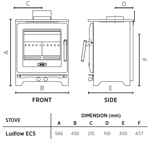 AGA Ludlow EC5 Stove Sizes