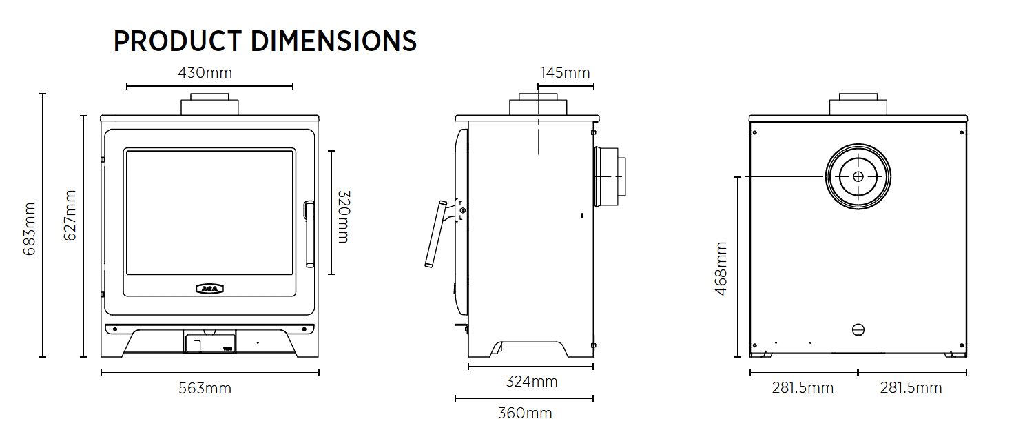 AGA Ludlow EC5 Gas Stove SIzes