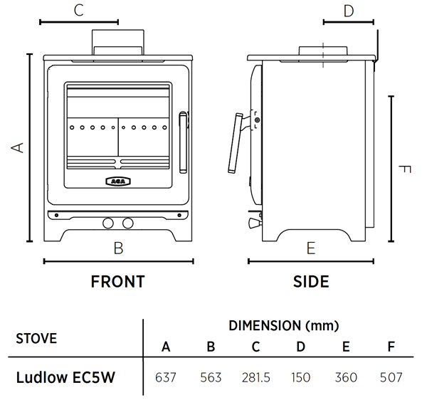 AGA Ludlow EC5W Wide Stove Dimensions
