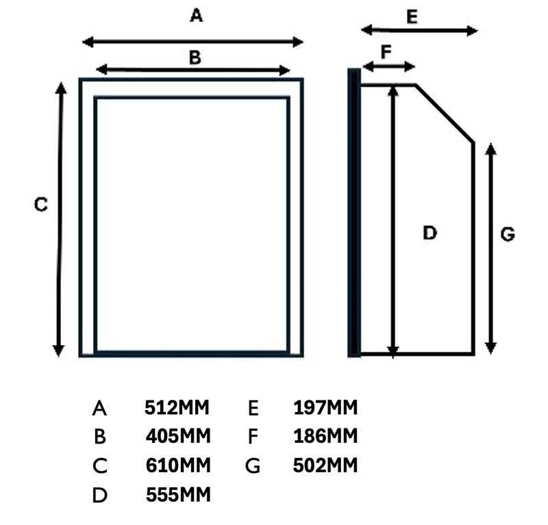 Adore 400HE 16" Gas Fire Sizes