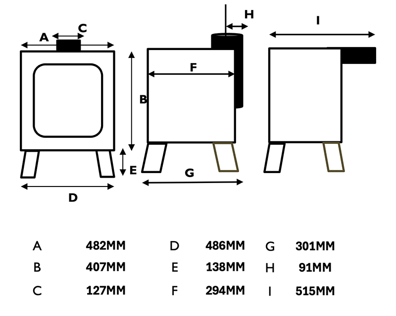 Adore Rascal 400 Gas Stove Dimensions