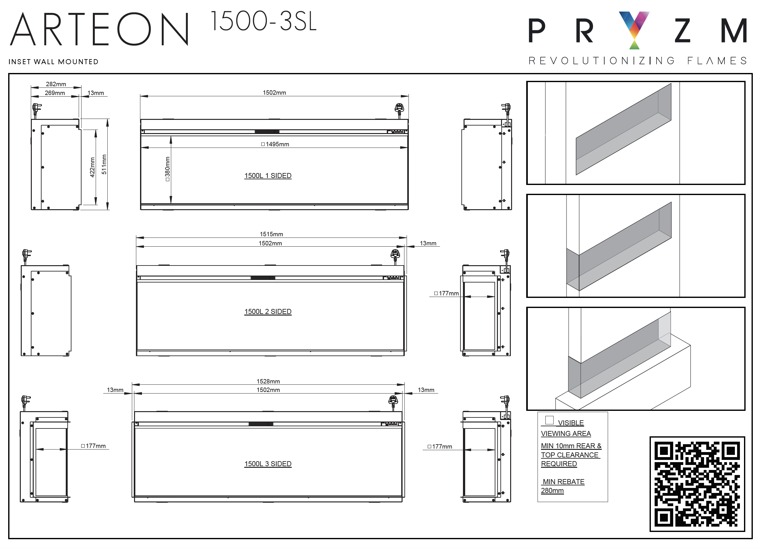 Arteon Pryzm 1500 Fire Dimensions