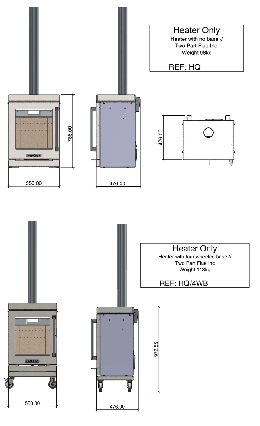 BBQube HeatQube Outdoor Wood Burning Stove Dimensions