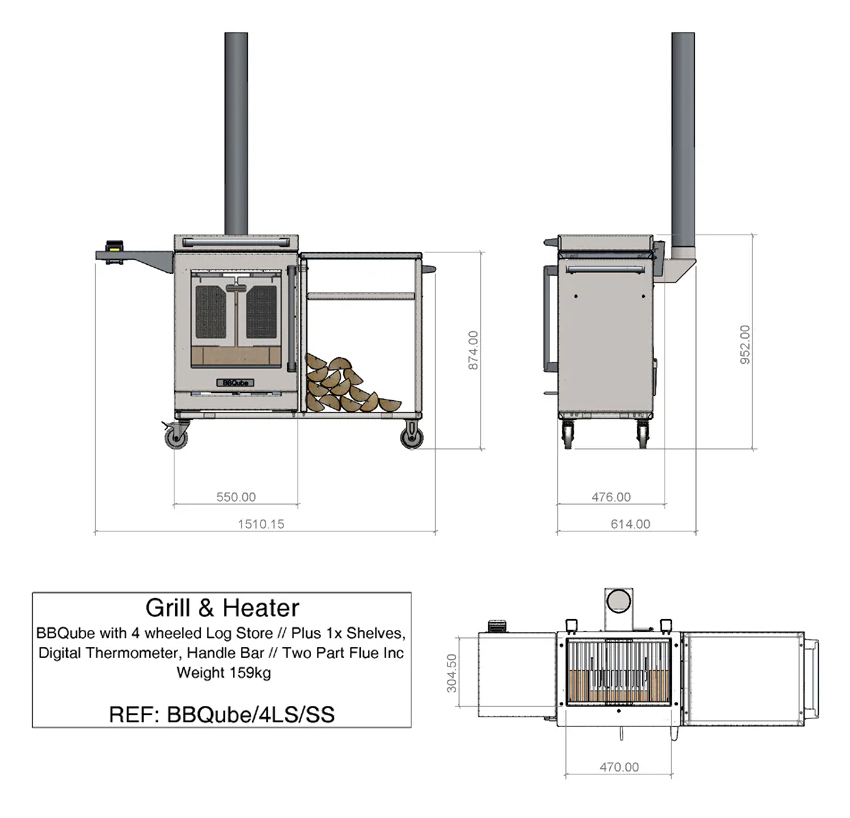 BBQube with Log Store Outdoor BBQ & Heater Sizes