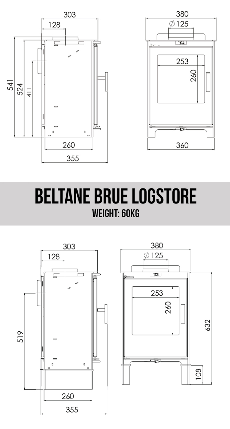 Beltane Brue SE Stove Sizes