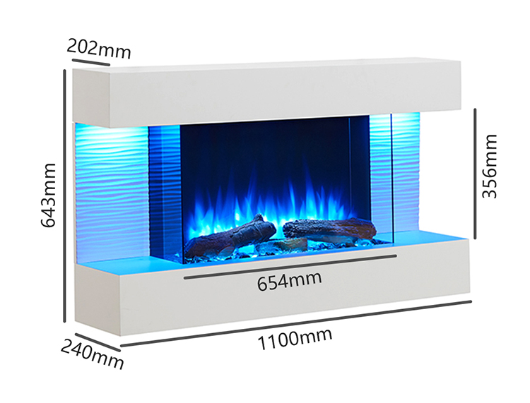 BlazeBright Amba 43" Fireplace Suite Sizes
