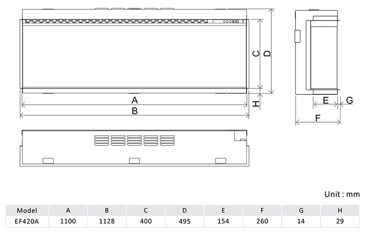 Oxford Lux 1100 Electric Fire Sizes