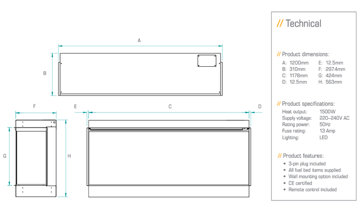 British Fires New Forest 1200 Electric Fire Dimensions