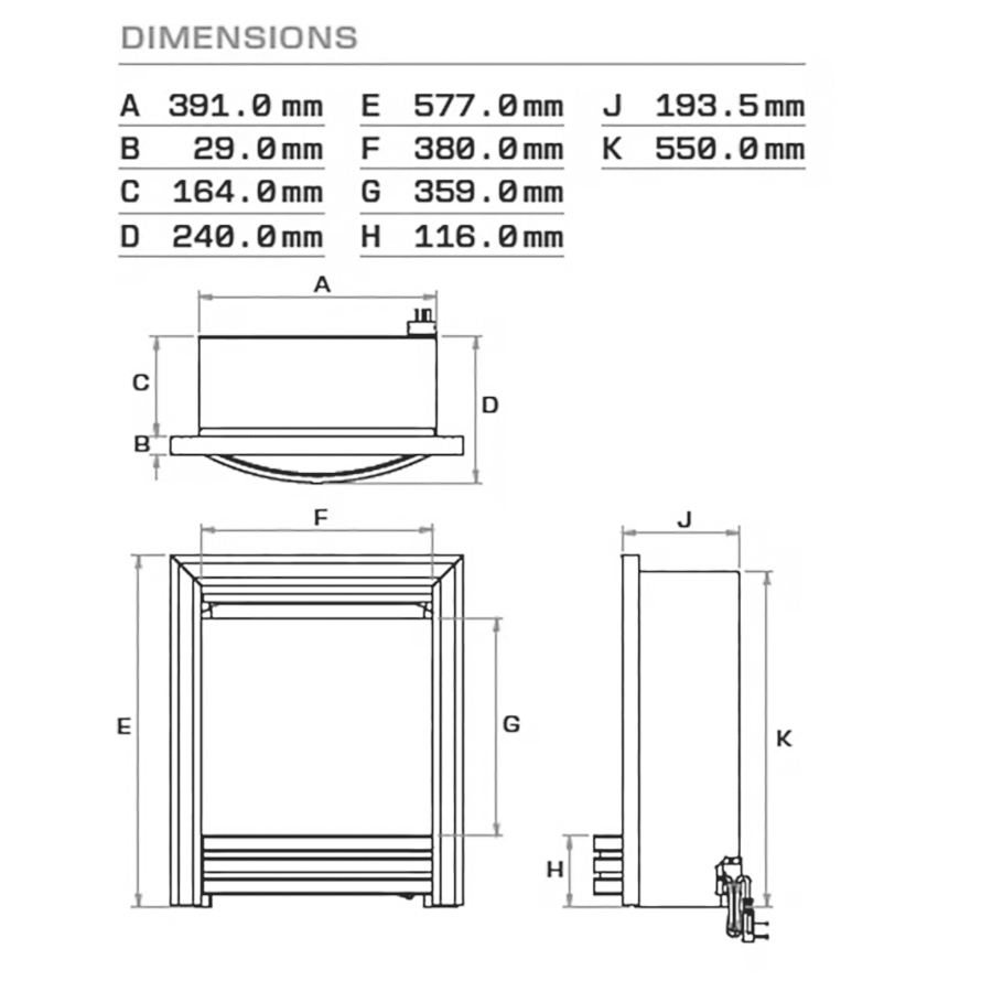 Sway 16" Inset Electric Fire Dimensions - British Fires