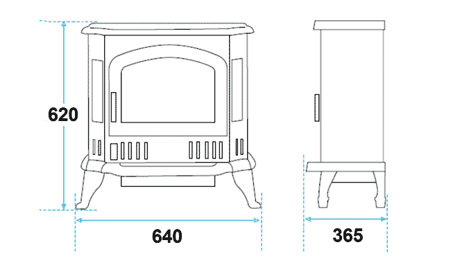 Broseley Winchester electric stove sizes