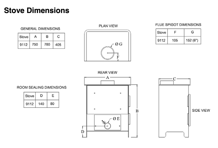 Burley Wakerley 9112 Stove Sizes