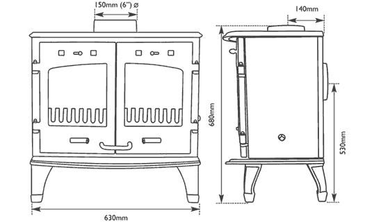 Carron 11kW Multi-Fuel Stove Sizes