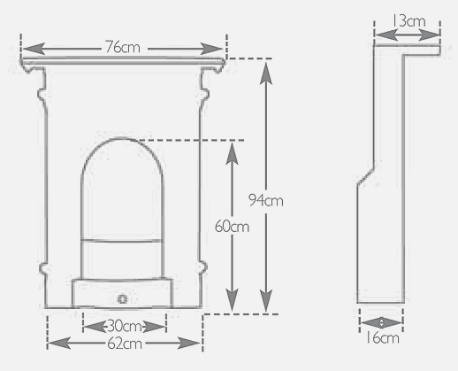 Carron Victorian Cast Iron Fireplace (Small) Sizes