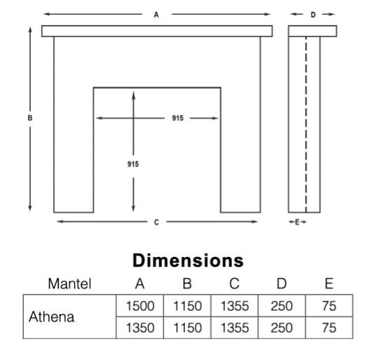 Cast Tec Athena Fireplace Sizes