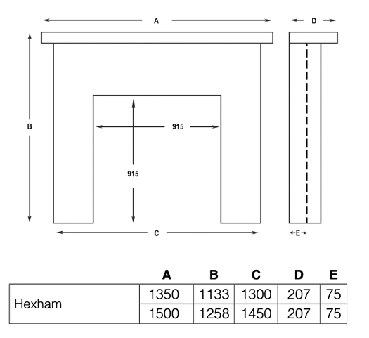 Cast Tec Hexham Fireplace Sizes