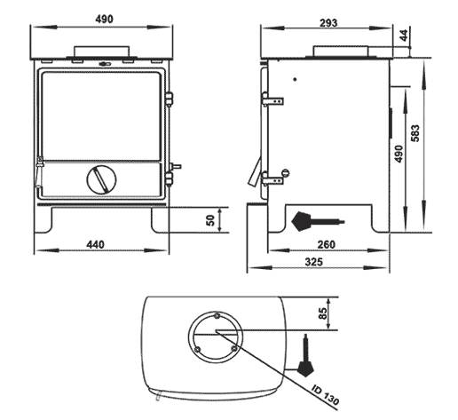 Cast Tec Juno 5 Multi-Fuel Stove Sizes