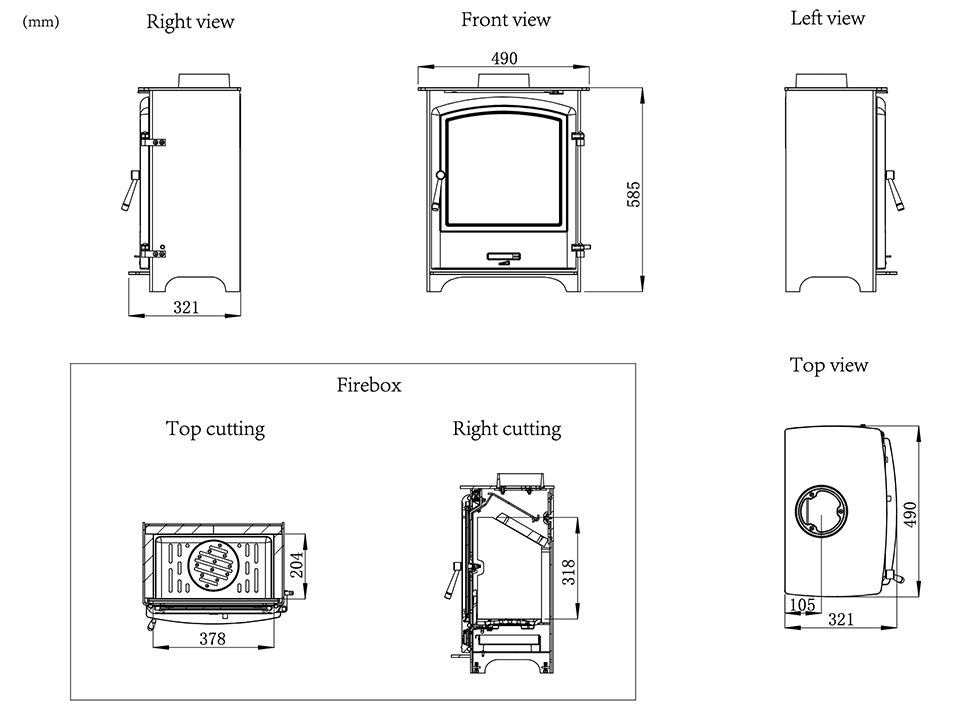 Cast Tec Sirocco 5 Eco Multi-Fuel Stove Sizes