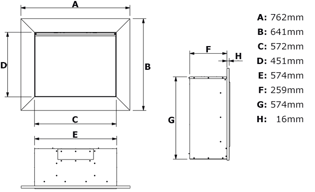 Kinder Celena HE Gas Fire Sizes