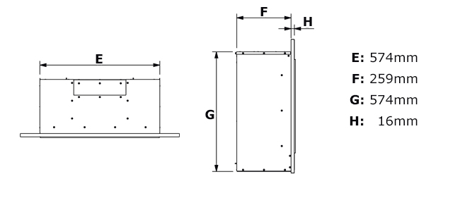 Kinder Celena HE Mk2 Gas Fire (Trimless) Sizes