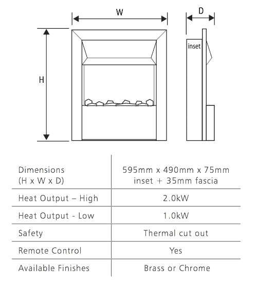 Celsi Accent Traditional Electric Fire Sizes