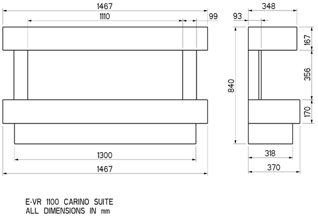 Celsi Electriflame VR 1100 Carino Suite Sizes