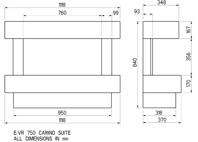 Celsi Electriflame VR 750 Carino Suite Sizes