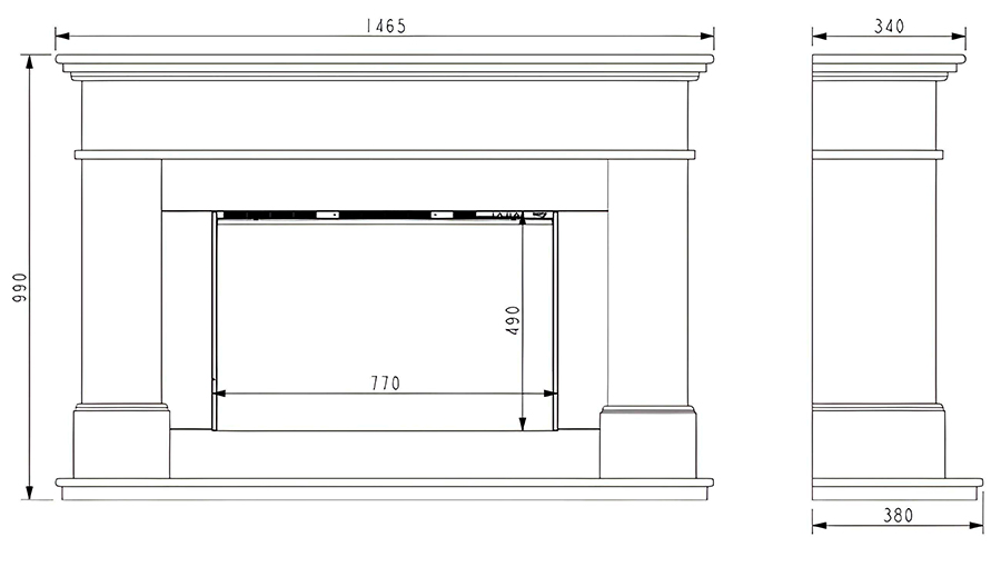 Celsi DLX Adour 750 Illumia Electric Fireplace Suite Dimensions