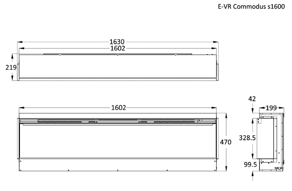 Commodus S-1600 Electric Fire Sizes