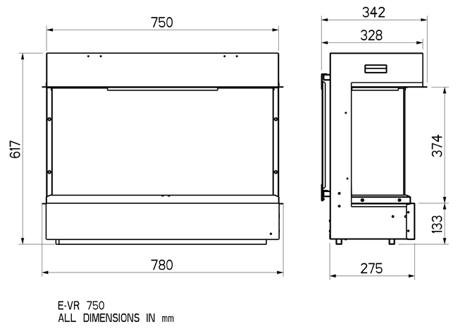 Celsi Electriflame VR 750 Dimensions